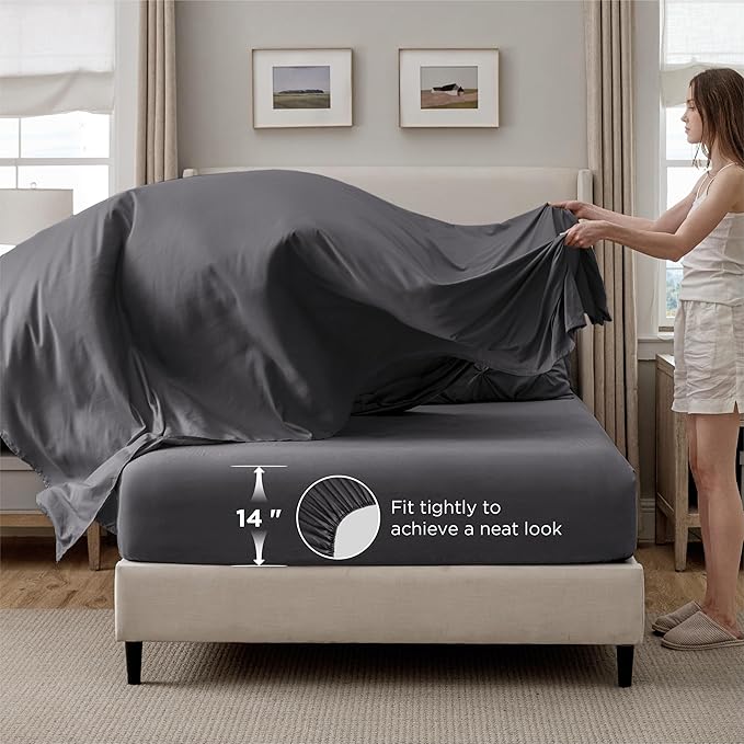 Bedsure King Size Comforter Set Dark Grey - Bed in a Bag Bedding Set 7 Pieces, GentleSoft™ Pintuck Bed Set Gift for Family, Pinch Pleat Dark Grey Comforter with Sheets, Pillowcases & Shams