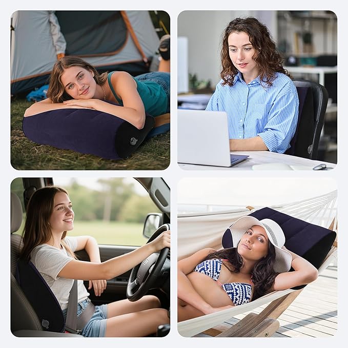 Portable Inflatable Wedge Pillow 1 Pack,Body Positioner for Sleep Support, Adjustable Travel Pillow - Lightweight Bed/Leg Support Pillow, Fast Inflation