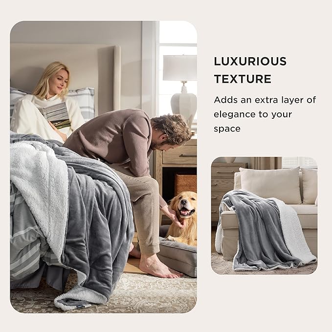 Bedsure GentleSoft Sherpa Fleece Throw Blanket for Couch - Thick and Warm Christmas Blanket for Winter, Soft Fuzzy Plush Throw Gifts for Women and Men, Grey, 50x60 Inches