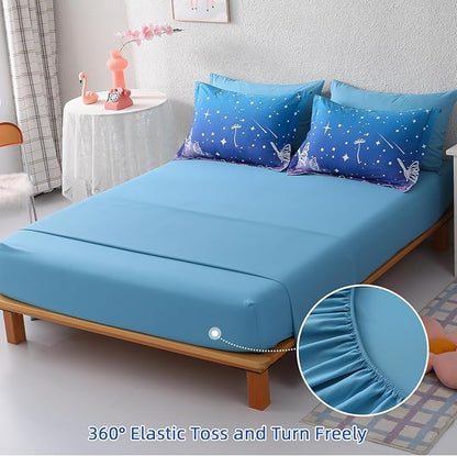 Menghomeus Girls Comforter Set Full Size 7 Pieces Bed in A Bag Ombre Pink Blue Rainbow Bedding Set Dandelion Butterfly Print Kids Bedding Collections