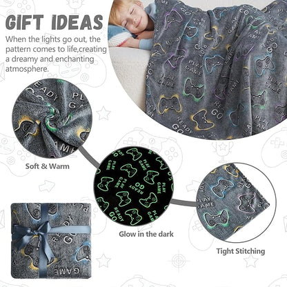 Gamer Game Controller Gifts Toys for Boys,Glow in The Dark Gaming Blanket,Christmas Birthday Presents Decor for Kids Age 3-14 Year Old Son Teen Child Toddler Soft Luminous Kid Blanket 50"x60"