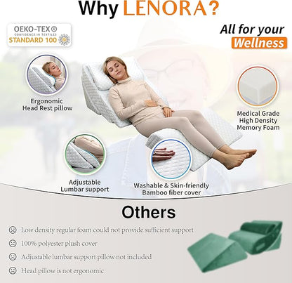 Adjustable Orthopedic Bed Wedge Pillow Set, Reading Pillow & Back Support for Sleeping, Memory Foam Wedge for Lower Back, Knee and Leg Pain, Acid Reflux, Snoring, Post Surgery Recovery