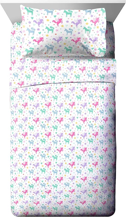 Jay Franco Unicorn Rainbow 4 Piece Twin Bed Set - Includes Comforter & Sheet Set - Super Soft Fade Resistant Microfiber