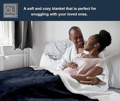 Comfort Lab Reversible Flannel Sherpa Throw Blanket - Elegant Fluffy Throw Blankets for Couch and Home Decor - Anti Pilling Non Shedding Cozy & Warm Fleece Throws - Oversize Throw (60" x 70") - Navy