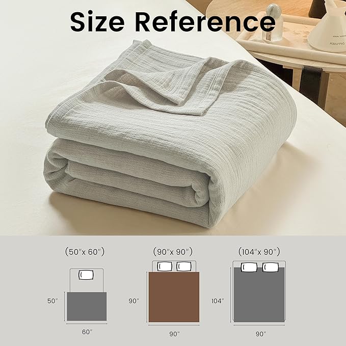 Simple&Opulence Linen Cotton Blanket with Double Layered Folded Edge for Couch/Bed/Sofa/Gift, Natural Flax Solid Color Soft Breathable Cozy Farmhouse Home Décor - Linen, 90"x90"