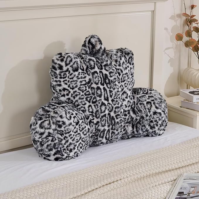 Reading Pillows for Boyfriend Adult,Velvet Back Pillow Bed Wedge Large, Back Rest Support Cushion for Sitting Up in Bed/Couch for Bedrest 18inch-Snow Leopard