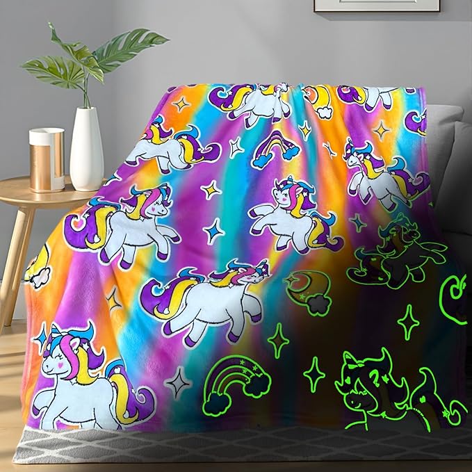 Unicorn Glow in The Dark Blanket, Unicorn Blanket for Girls/Kids, Unicorns Gifts for Girls Age 3-12, Toddler Blanket for Kids, Soft Fleece Blanket Throw Birthday Gift 40"x60"