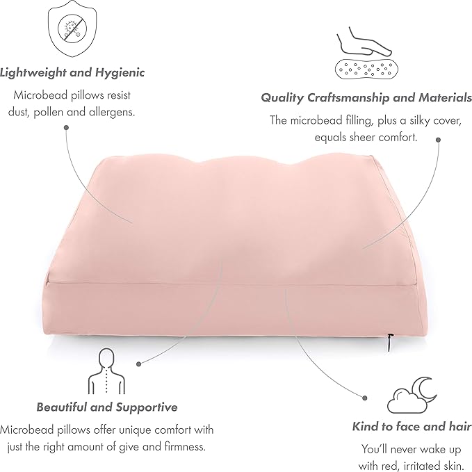 Cover Only for Premium Microbead Bed Pillow, Medium Extra Smooth - Ultra Comfortable Sleep with Silk Like Anti Aging Cover 85% Spandex/ 15% Nylon Breathable, Cooling Cream Peach