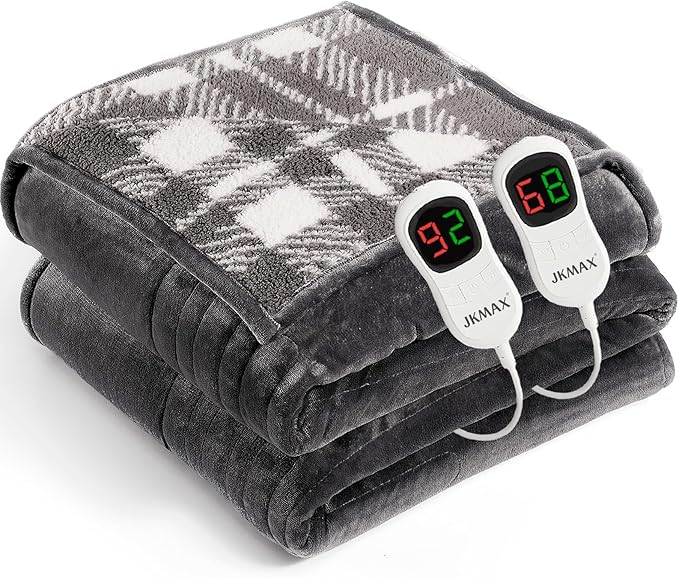 Heated Electric Blanket Queen Size - 84"x90" Flannel Heating Blanket with 10 Heating Levels & 5 Time Settings Over-Heat Protection, Winter Warmer for Adults with ETL Certification（Grey）