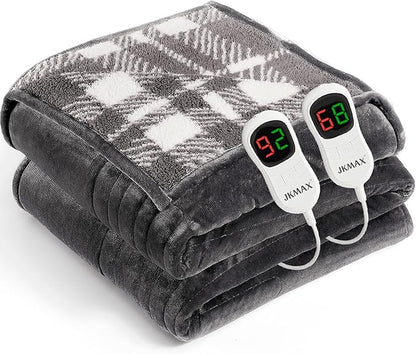Heated Electric Blanket Queen Size - 84"x90" Flannel Heating Blanket with 10 Heating Levels & 5 Time Settings Over-Heat Protection, Winter Warmer for Adults with ETL Certification（Grey）