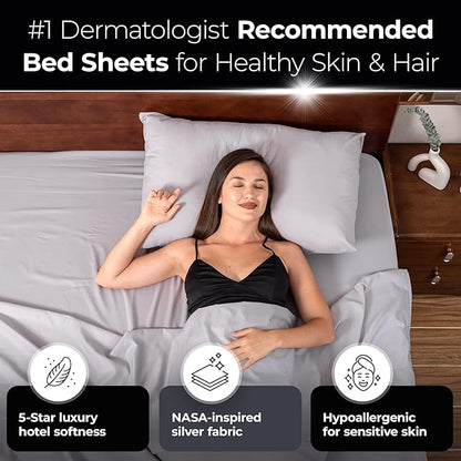 Silvery Silver Infused Bed Sheets Set - Ultra-Soft Temperature-Regulating Fabric with Self-Cleaning Technology™ That Stays Fresh 3X Longer for Hygienic Sleep (Gray, Queen (U.S. Standard))