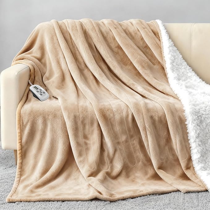 Heated Blanket Electric Blanket King 100"x90" Heating Blanket with Dual Control 10 Heat Levels & 10 Hours Auto-Off Overheat Protection Cozy Soft Flannel King Size Blanket Fast Heating Machine Washable