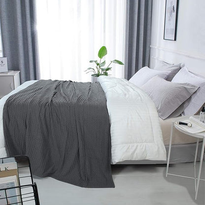HILLFAIR 100% Combed Cotton Blanket– King Size Bed Blankets– Warm Soft All Season Breathable Lightweight Summer Blankets– Waffle Weave Home Decor Bed Blanket- Grey King Bed Cotton Blankets/Bedcovers