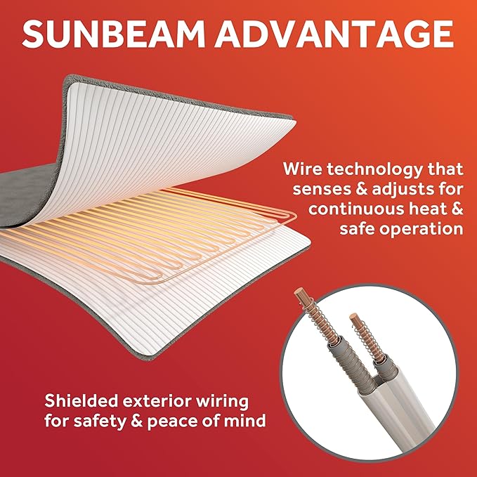 Sunbeam Electric Restful Quilted Heated Mattress Pad Twin 75" x 39" 12 Heat Settings 12-Hour Auto Shut-Off Extra-Cozy Fabric Deep Pocket Fit Machine Washable
