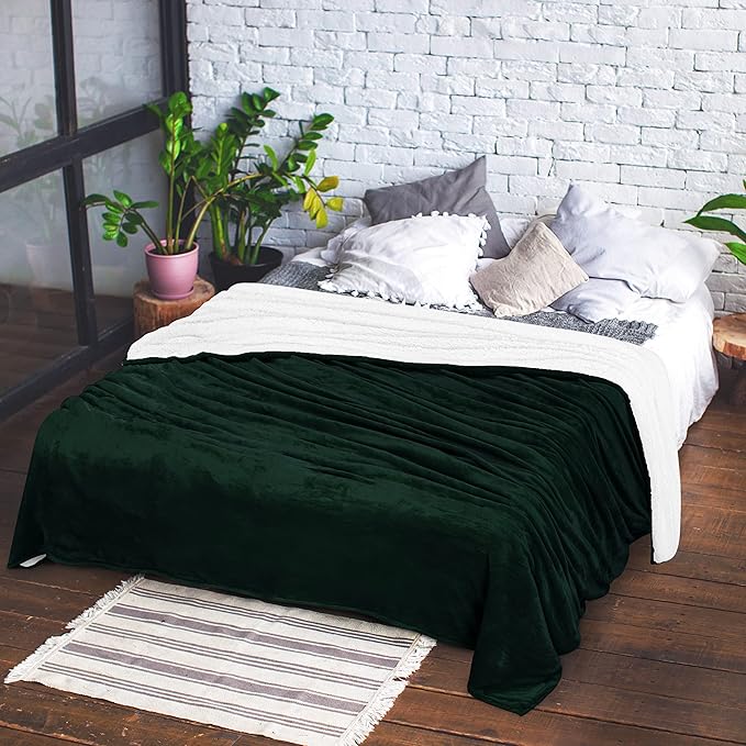 Utopia Bedding Sherpa Blanket Throw Size (Forest Green, 50x60 Inches) - Soft Lightweight Plush Fleece Reversible Blanket for Bed, Sofa, Couch, Camping and Travel