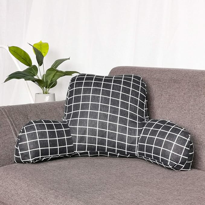 Bohemian Printed Reading Pillow with Support Arms Soft Bed Rest Pillows Back Support Cushion for Kids Reading Watching TV Sitting Up in Bed (23"×16"×10",Black Plaid)