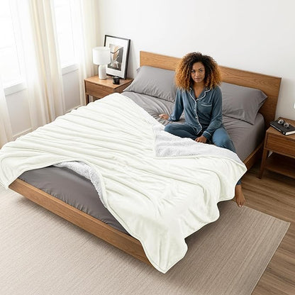 Utopia Bedding Sherpa Blanket California King Size (Ivory, 102x96 Inches) - Soft Plush Fleece Reversible Blanket for Bed, Sofa, Couch, Camping and Travel