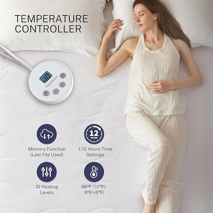 Electric Mattress Pad Full Size Quilted Wave 10 Heat Settings with 12 Hour Auto Off, Deep Pocket Fits up to 18", Coral Fleece Bed Warmer, ETL Certified Machine Washable, 54"x75"