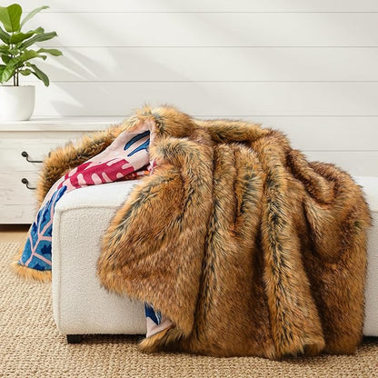 HORIMOTE HOME Reversible Faux Fur Throw Blanket, with Cheetah and Tropical Plants Printed Pattern, Decorative Fluffy Throw Blanket for Couch Bed Sofa, Birthday Gifts for Women, 50'' x 60''