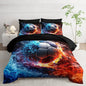 Soccer Print Comforter 7Pcs Gaming Sport Soccer Bedding Set for Kid Teen Girl Boy Adult Ball Sports Games Ice Fire Football Quilt Bed Set Twin with 2 Sheets,2 Pillowcases,2 Throw Pillow Covers