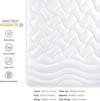 SLEEP ZONE Waterproof California King Mattress Topper for Back Pain Relief, Extra Thick and Soft Mattress Protector Cover with 8"-21" Deep Pocket, Overfilled Down Alternative Filling (White, Cal King)