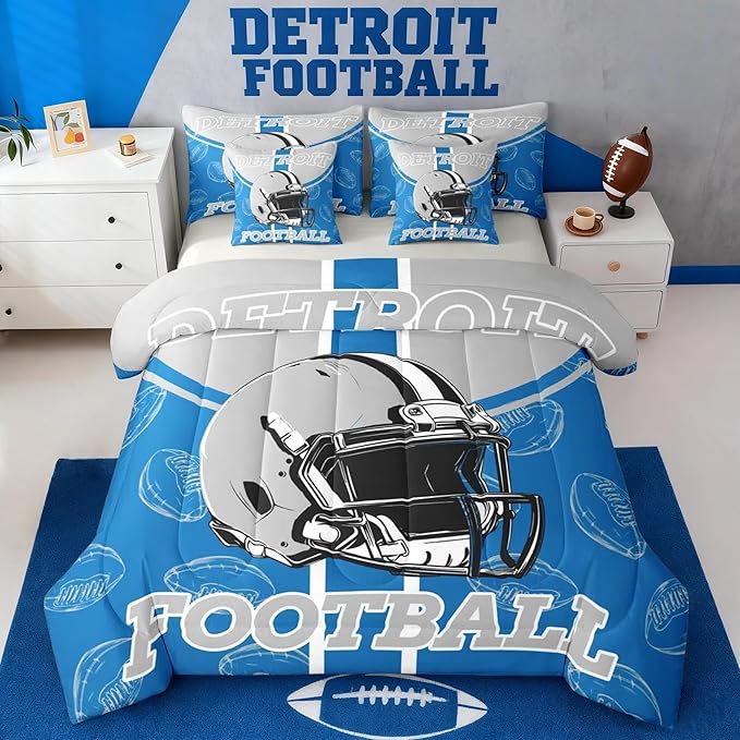 Feelyou Football Comforter Set Queen Size 7 Pieces Ball Games Bedding Set for Kids Boys Girls Rugby Bed in a BagFootball Bedroom Decor Rugby Sports