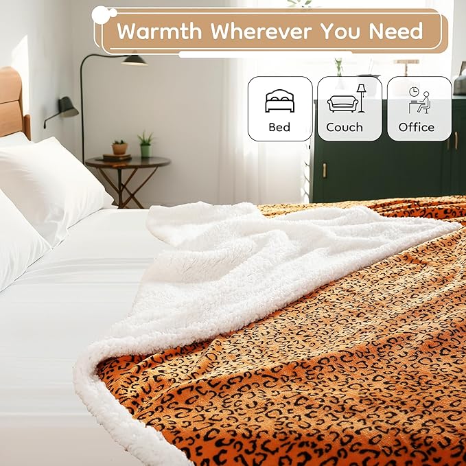Electric Heated Blanket Full Size 72x84 - Leopard Print Flannel Soft Heating Blanket with 10 Heat Levels & Auto Shut Off, Machine Washable Warm Throw for Bed Couch, Black Yellow