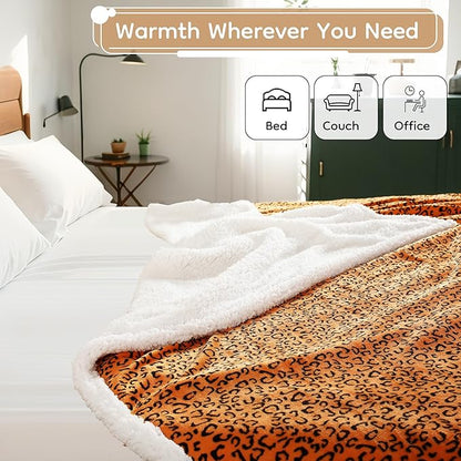 Electric Heated Blanket Full Size 72x84 - Leopard Print Flannel Soft Heating Blanket with 10 Heat Levels & Auto Shut Off, Machine Washable Warm Throw for Bed Couch, Black Yellow