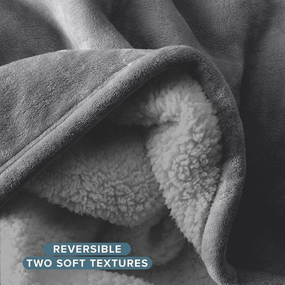 Bare Home Sherpa Fleece Blanket - Throw/Travel Size - Blanket for Bed, Sofa, and Couch - Warm & Lightweight - Fluffy & Soft - Reversible (Throw/Travel, Grey with Grey Sherpa)