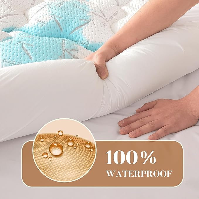100% Waterproof Queen Size Mattress Topper, Thick Pillow Top Mattress Pad，Up to 21 Inch Deep Pocket,Soft Breathable Mattress Pad for Back Pain, Protector Cover(White)