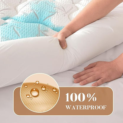 100% Waterproof King Size Mattress Topper, Thick Pillow Top Mattress Pad，Up to 21 Inch Deep Pocket,Soft Breathable Mattress Pad for Back Pain, Protector Cover(White)