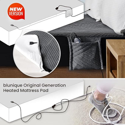 Electric Heated Mattress Pad Queen Size Dual Control Bed Warmer, Deep Pocket, Side Storage Pouch for Controller, Machine Washable, 3D Air Layer Fabric, 60"x80", Black Charcoal