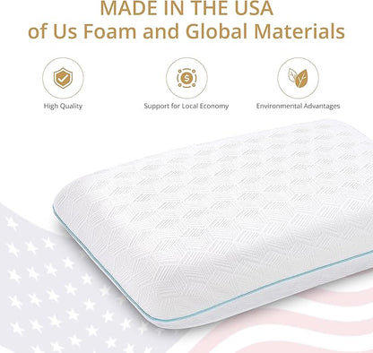 EGOHOME Bed Pillow Standard Size - Memory Foam Made in USA - for Side, Back and Stomach Sleepers, Neck Support with Washable & Removable Cover, Medium Soft, 1 Pack
