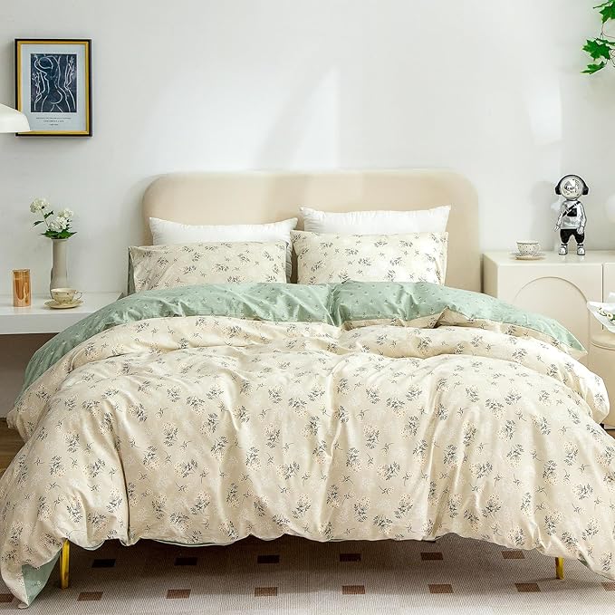 Jane yre Floral Duvet Cover King, Brushed Microfiber 3 Pieces Bedding Set King, Garden Style Flower Pattern Flower Duvet Cover, with Zipper Closure, Luxury Soft Breathable Comfy