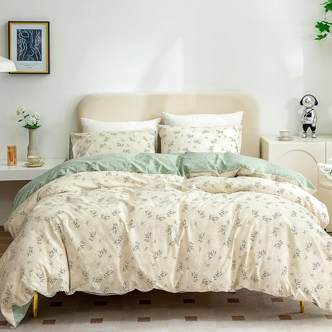 Jane yre Floral Duvet Cover Queen, Brushed Microfiber 3 Pieces Floral Bedding Set Queen, Garden Style Flower Pattern Flower Queen Duvet Cover, with Zipper Closure, Luxury Soft Breathable Comfy