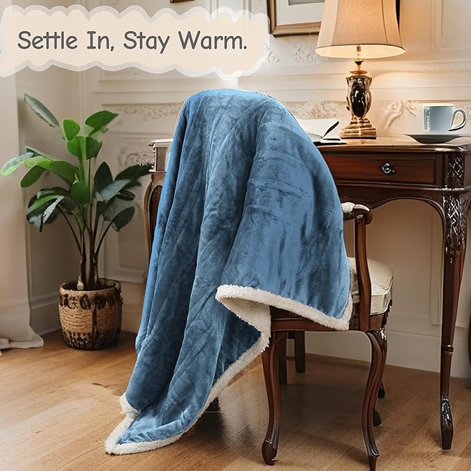 Electric Heated Blanket Queen Size 84"x90", Soft Flannel with Dual Controllers & Overheat Protection, 6 Adjustable Heat Settings & 10-Hour Auto-Off Timer, Fast Heating for Winter Comfort, Blue