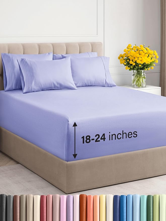 Extra Deep King Sheet Set - 6 Piece Breathable & Cooling Sheets - Hotel Luxury Bed Sheets Set - Easy & Secure Fit - Soft, Wrinkle Free & Comfy Sheets Set - Lavender Sheet Set with Extra Deep Pockets