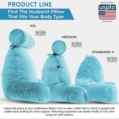 Husband Pillow XXL - Reading Pillow Bed Chair with Arms & Back Support - Carolina Blue - Back Pillow for Sitting Up - Bed Rest Arm Pillow - Comfy Reading Pillow for Adults