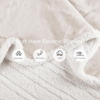 Electric Heated Blanket Full Size 72"x84" - Dual-Sided with Microplush & Sherpa Fabric, 4 Heat Settings & 10 Hours Auto Off, Machine Washable - Lvory