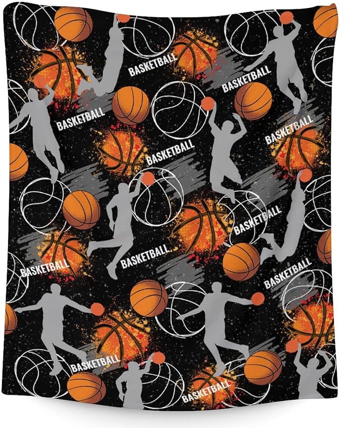Basketball Blanket Gifts - 40x30 Inches Cute Throw Blanket for Basketball Lover, Kids, Adults, Teens, Girls & Boys - Black Soft Fuzzy Sport Blankets for Lap Couch Sofa Bed