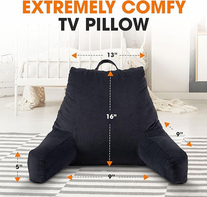 Cheer Collection Reading Pillow with Arms – Portable Bed Pillow for Sitting Up & Support, Foam-Filled Back Rest Pillow for Sitting in Bed & Couch, Machine Washable, Black