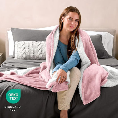 Bare Home Sherpa Fleece Blanket - Twin/Twin Extra Long - Blanket for Bed, Sofa, and Couch - Warm & Lightweight - Fluffy & Soft - Reversible (Twin/Twin XL, Light Pink)