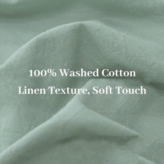 NEXHOME PRO Green Duvet Cover Set Super King 108"x98" Linen Feel Textured Organic Natural 100% Washed Cotton Duvet Cover 3 Pieces Bedding Set with Zipper Closure, Breathable, Soft (No Comforter)