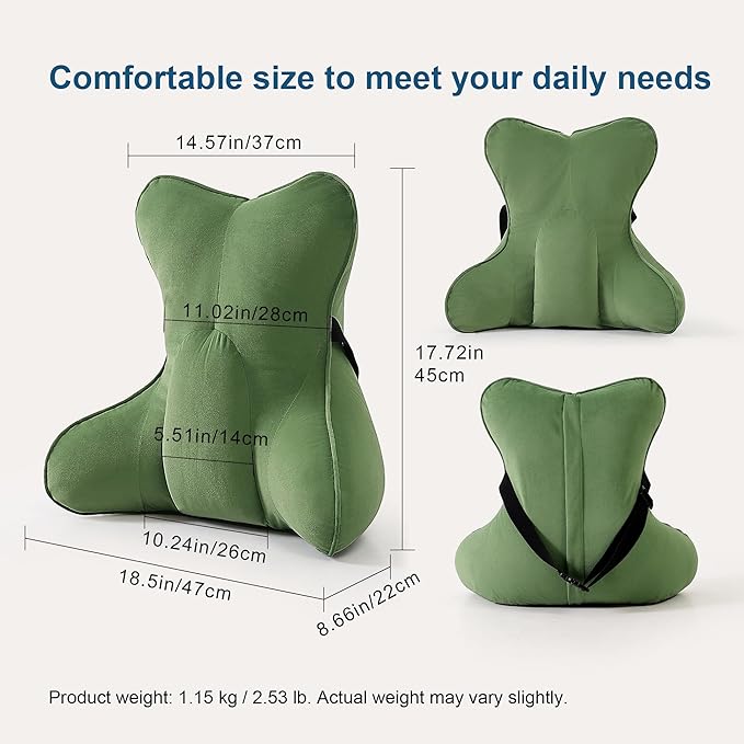 Lumbar Support Pillow for Lower Back Pain Relief – Multi-Functional Ergonomic Lumbar Cushion, Reading Pillow for Office Chair, Car Seat & Sofa,Olive Green