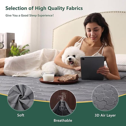Twin Size Waterproof Mattress Protector, 40% Rayon Derived from Bamboo Grey Mattress Pad Cover, 3D Air Fabric Breathable Mattress Pad Fitted with Deep Pocket 6"- 15" Machine Washable