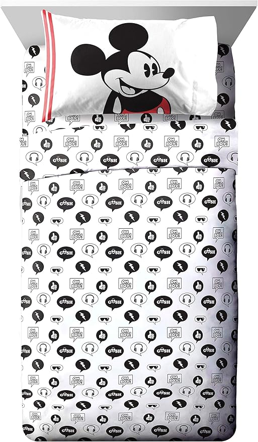 Jay Franco Disney Mickey Mouse Jersey 4 Piece Twin Bed Set - Includes Reversible Comforter & Sheet Set - Super Soft Fade Resistant Polyester (Official Product)