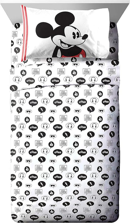 Jay Franco Disney Mickey Mouse Jersey 4 Piece Twin Bed Set - Includes Reversible Comforter & Sheet Set - Super Soft Fade Resistant Polyester (Official Product)