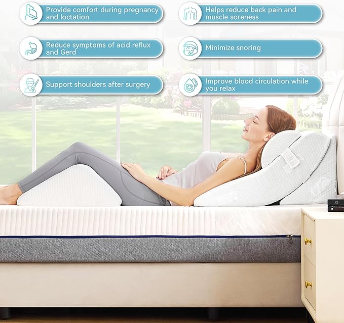 Kingfun 4pcs Orthopedic Bed Wedge Pillow Set for Sleeping, Memory Foam for Sleeping,Breathable Triangle Pillow Wedge, Post Surgery Memory Foam Wedge Pillow for Back, Leg Pain Relief, Sitting