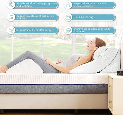 Kingfun 4pcs Orthopedic Bed Wedge Pillow Set for Sleeping, Memory Foam for Sleeping,Breathable Triangle Pillow Wedge, Post Surgery Memory Foam Wedge Pillow for Back, Leg Pain Relief, Sitting