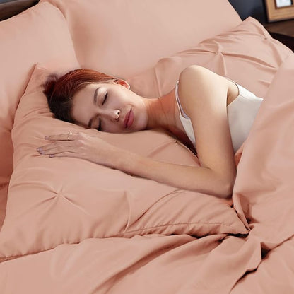 Bedsure Full Comforter Set Dusty Pink - Bed in a Bag Full Size Bedding Set 7 Pieces, GentleSoft™ Pintuck Bed Set Gift for Family, Pinch Pleat All Season Comforter with Sheets, Pillowcases & Shams